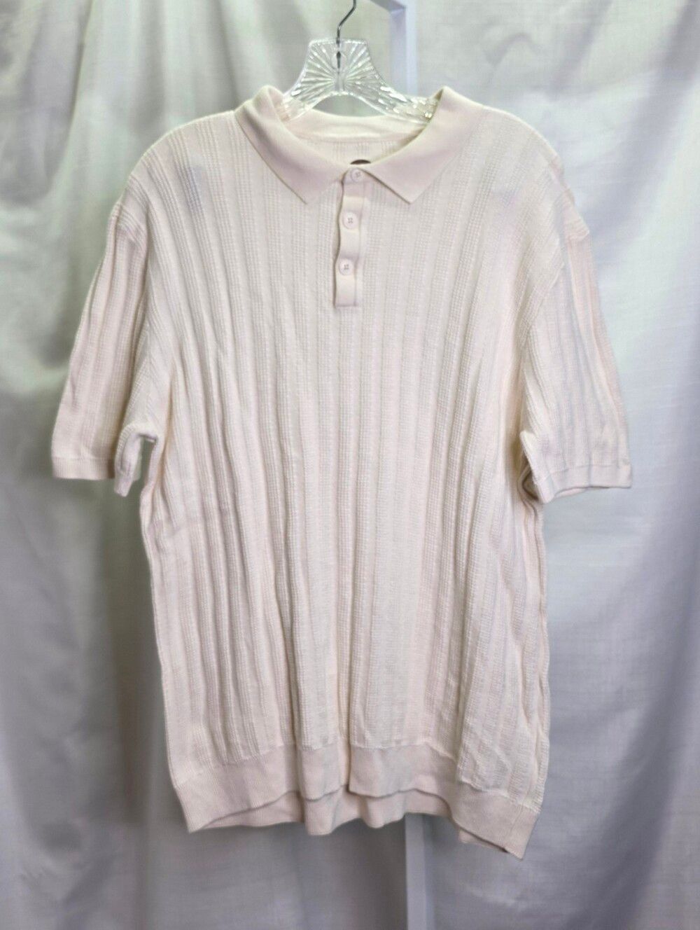 Common People Cream Short Sleeve Ribbed Cotton Sweater Size Large